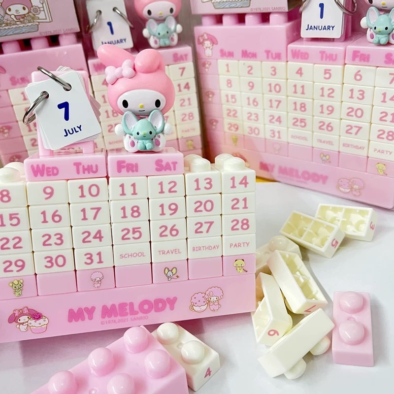 正品 日本採購美樂蒂Melody 可愛公仔積木日曆 萬年曆 台歷 擺件-細節圖3