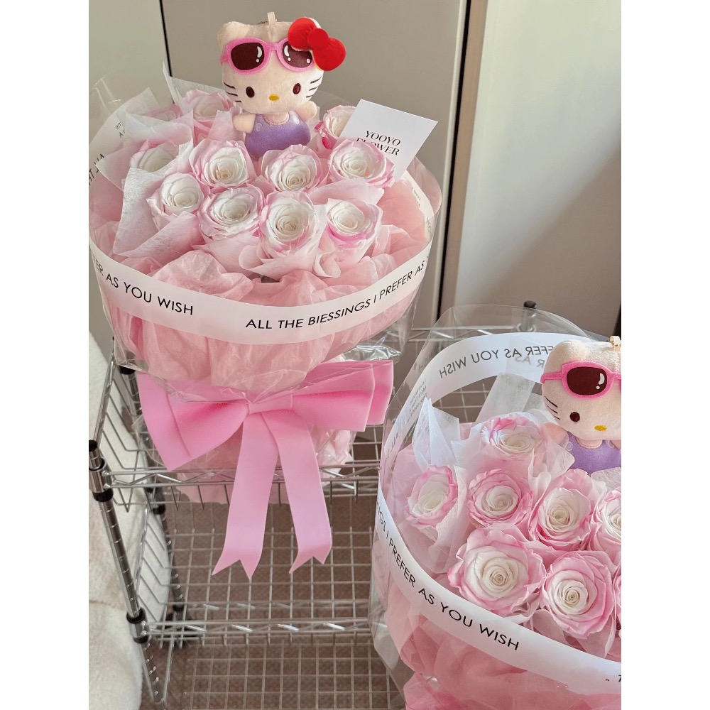 正品 kitty玩偶花束 生日禮物 送女友 永生花💐-細節圖3