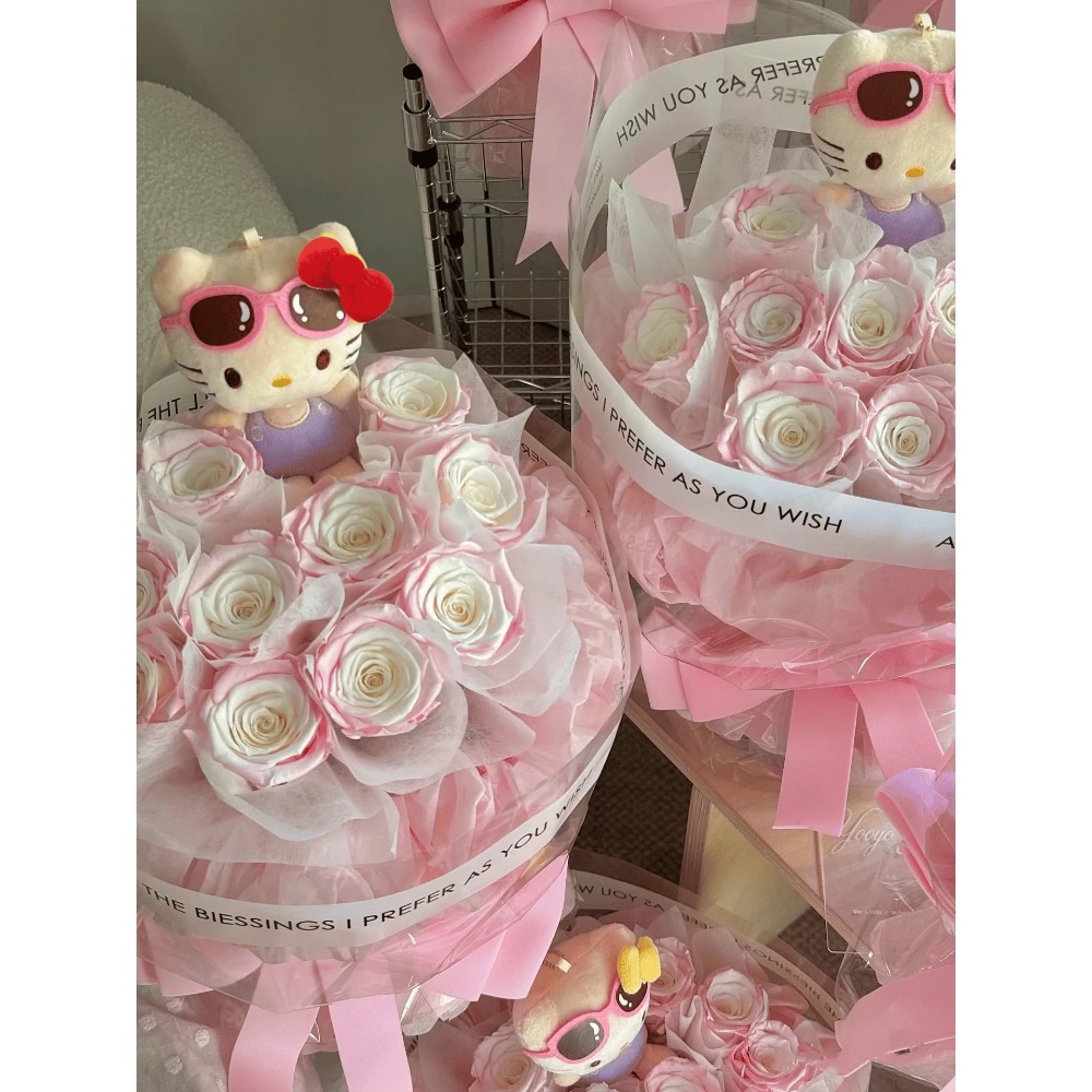 正品 kitty玩偶花束 生日禮物 送女友 永生花💐-細節圖5