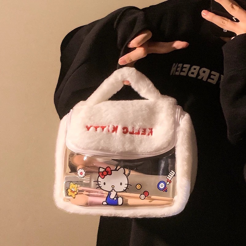 正品 可愛kitty收納包 化妝袋 毛絨絨化妝包 大容量-細節圖2