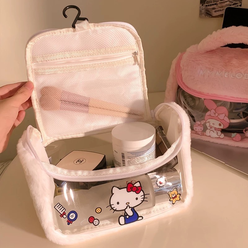 正品 可愛kitty收納包 化妝袋 毛絨絨化妝包 大容量-細節圖3