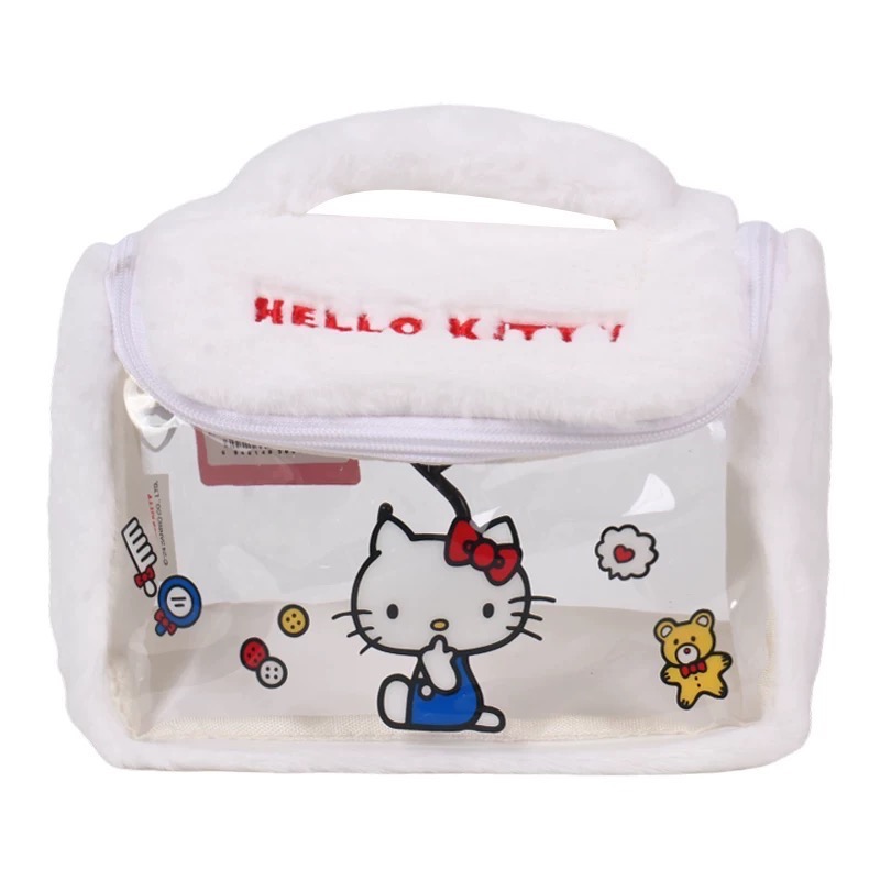 正品 可愛kitty收納包 化妝袋 毛絨絨化妝包 大容量-細節圖5