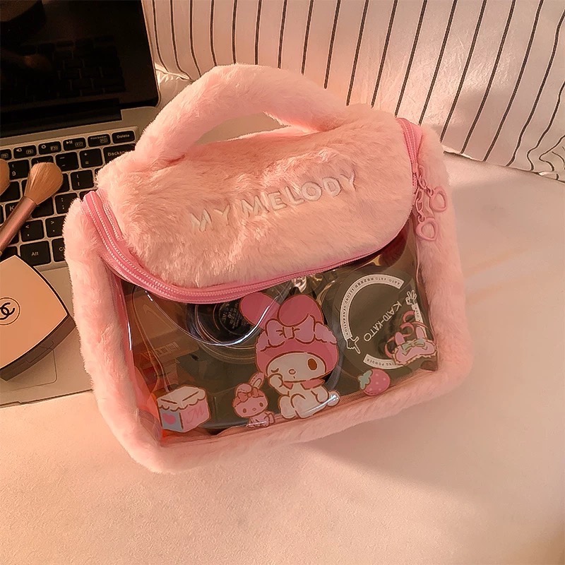 正品 可愛kitty收納包 化妝袋 毛絨絨化妝包 大容量-細節圖7