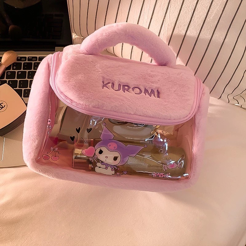 正品 可愛kitty收納包 化妝袋 毛絨絨化妝包 大容量-細節圖8