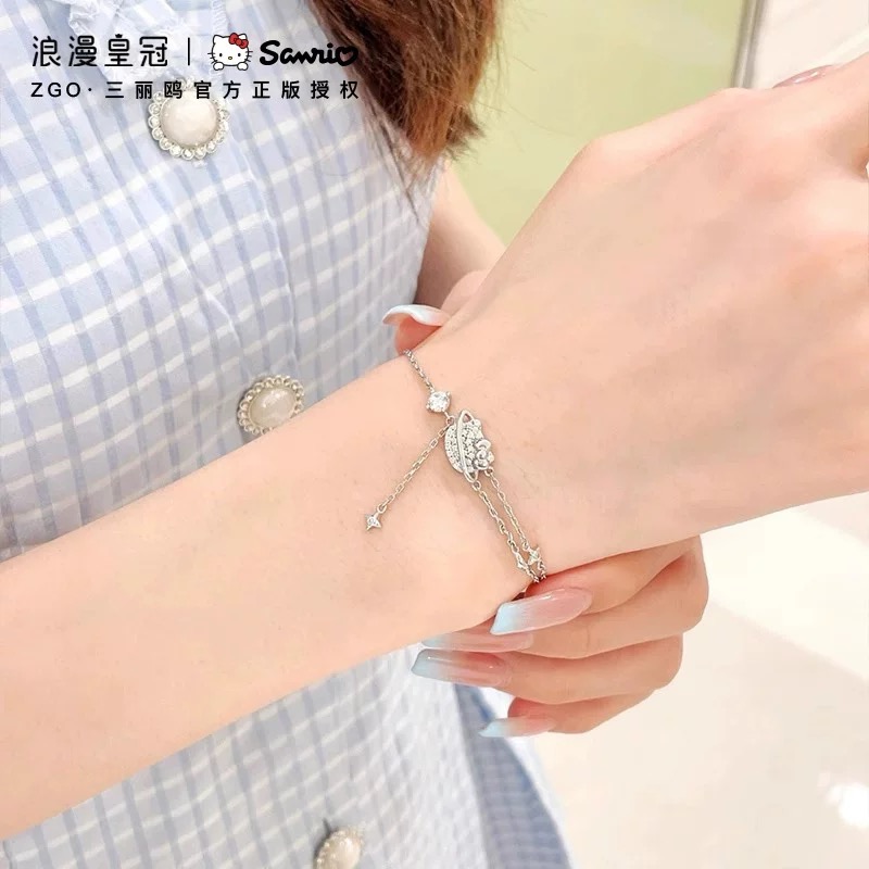 正品 浪漫皇冠×三麗鷗HelloKitty手鍊 純銀 送女友閨蜜生日禮物-細節圖2