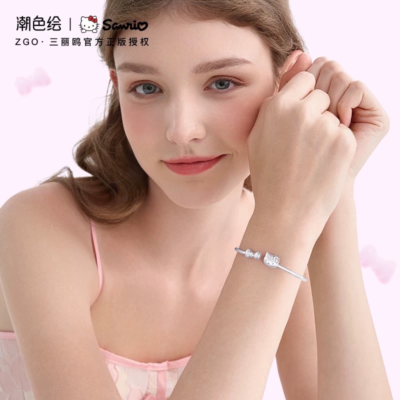 正品 浪漫皇冠×三麗鷗HelloKitty手鍊 999純銀 送女友閨蜜生日禮物-細節圖3