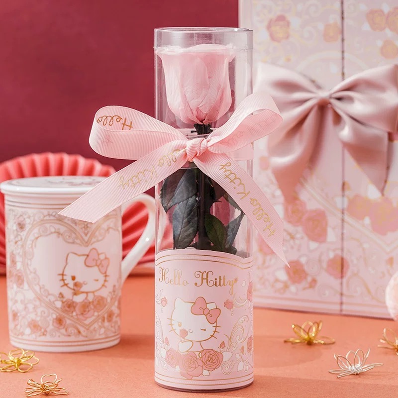 正品 限量版~新上市HELLO KITTY永生花骨瓷杯 禮盒組❤ 陶瓷杯-細節圖4