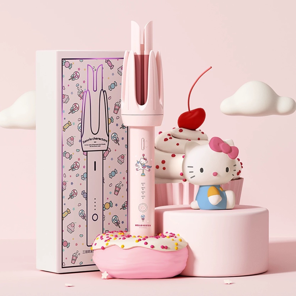 正品 HelloKitty全自動捲髮棒 持久定型不傷髮雙凹槽防燙大波浪32mm神器-細節圖5