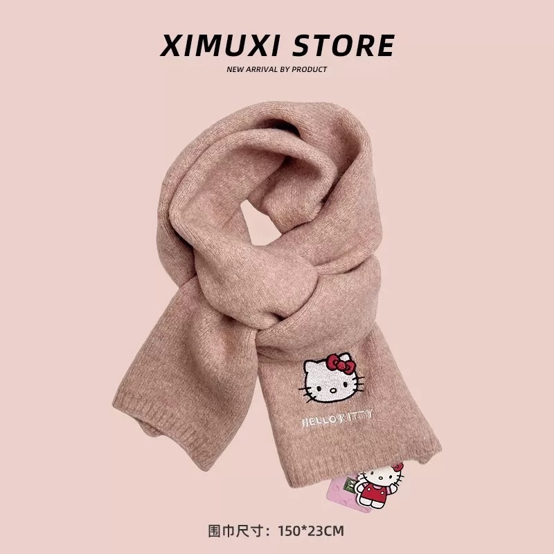 正品HelloKitty凱蒂貓針織刺繡圍巾 秋冬季可愛保暖圍脖 圍巾🧣-細節圖7