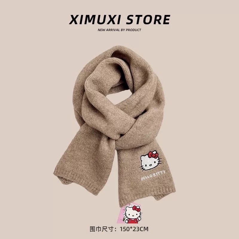 正品HelloKitty凱蒂貓針織刺繡圍巾 秋冬季可愛保暖圍脖 圍巾🧣-細節圖8