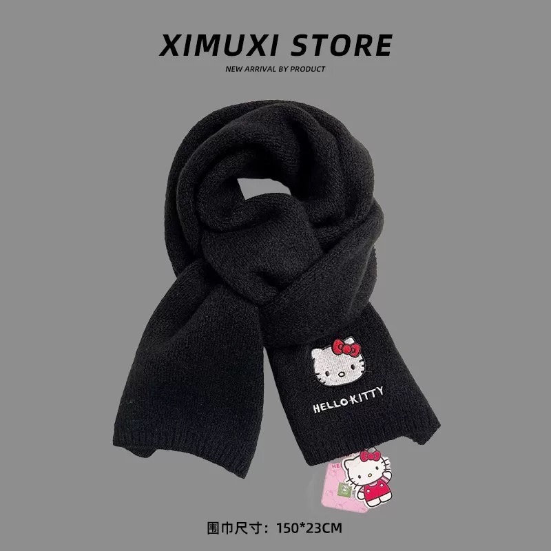 正品HelloKitty凱蒂貓針織刺繡圍巾 秋冬季可愛保暖圍脖 圍巾🧣-細節圖9