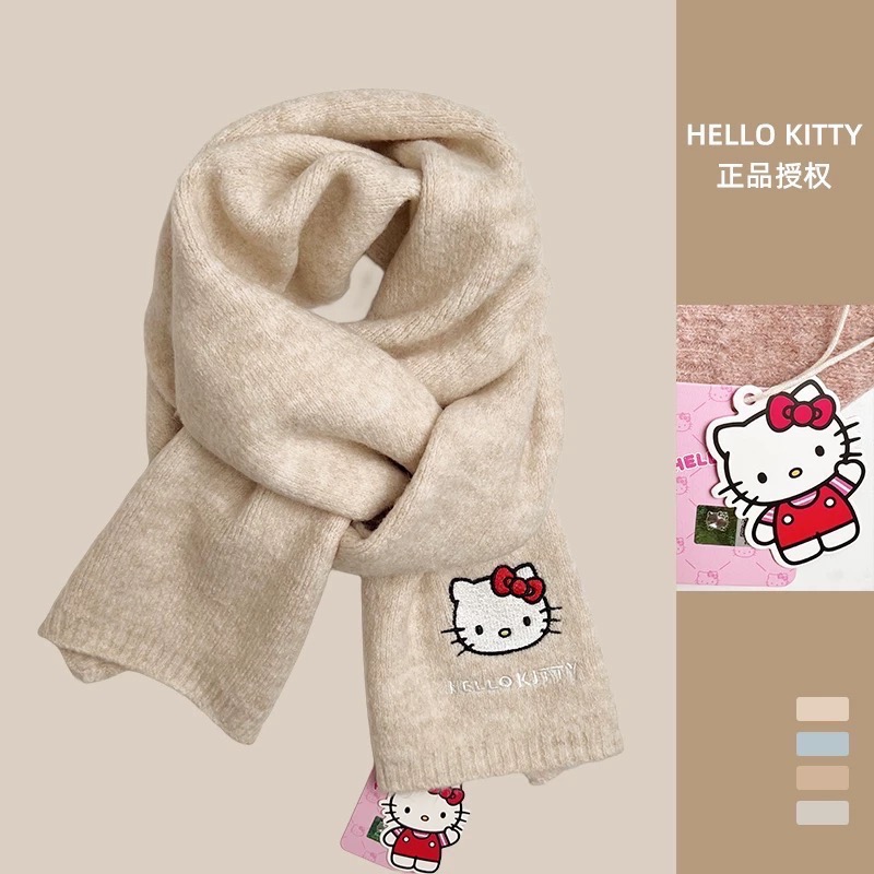 正品HelloKitty凱蒂貓針織刺繡圍巾 秋冬季可愛保暖圍脖 圍巾🧣-細節圖4