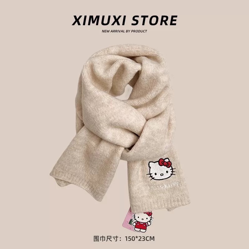 正品HelloKitty凱蒂貓針織刺繡圍巾 秋冬季可愛保暖圍脖 圍巾🧣-細節圖6