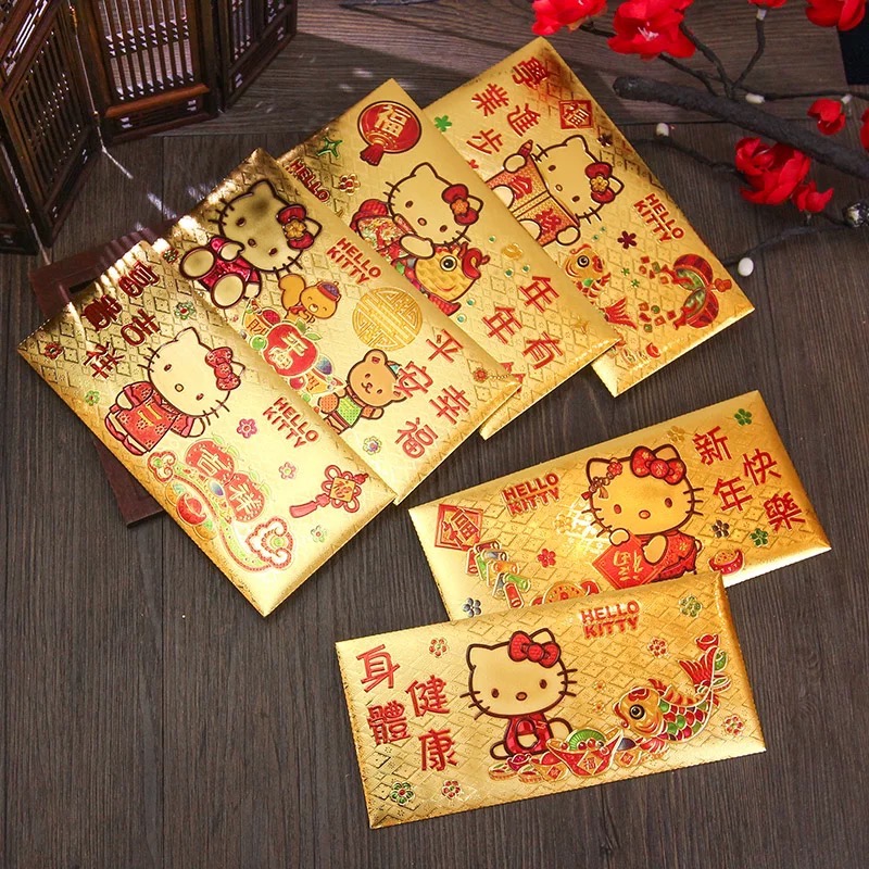 正品 Hello Kitty紅包袋 春節過新年 金箔紅包袋（6入）-細節圖2