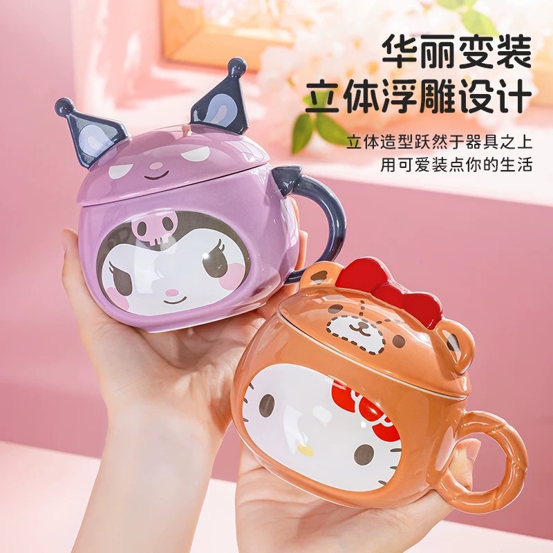 正品 HelloKitty可愛馬克杯帶蓋 陶瓷杯 高顏值-細節圖3