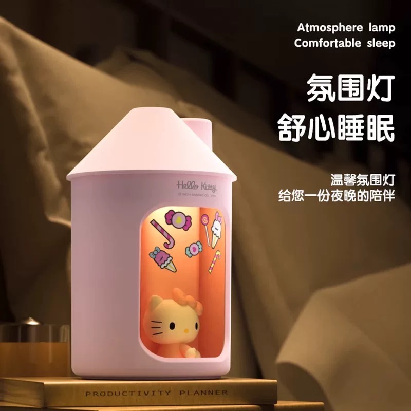 正品 新款kitty小型加濕器 小夜燈 辦公室香薰 臥室家用靜音空氣-細節圖2