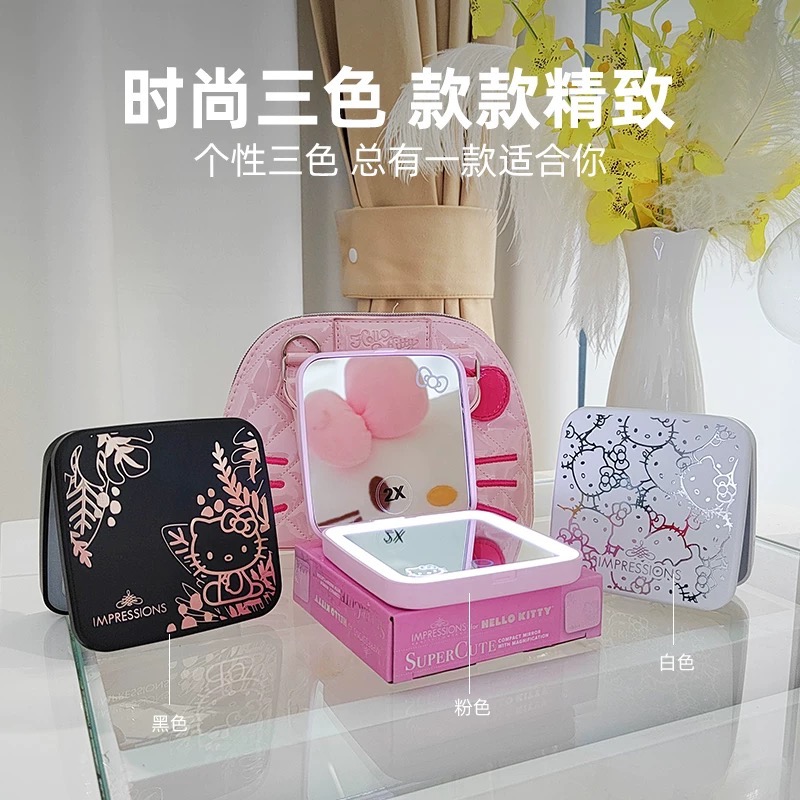 正品 hellokitty隨身化妝鏡led燈 小鏡子 放大鏡 日式化妝鏡-細節圖5