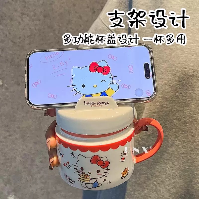 正品 HelloKitty陶瓷馬克杯帶蓋 高顏值水杯400cc-細節圖2