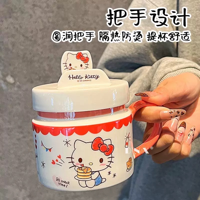 正品 HelloKitty陶瓷馬克杯帶蓋 高顏值水杯400cc-細節圖5