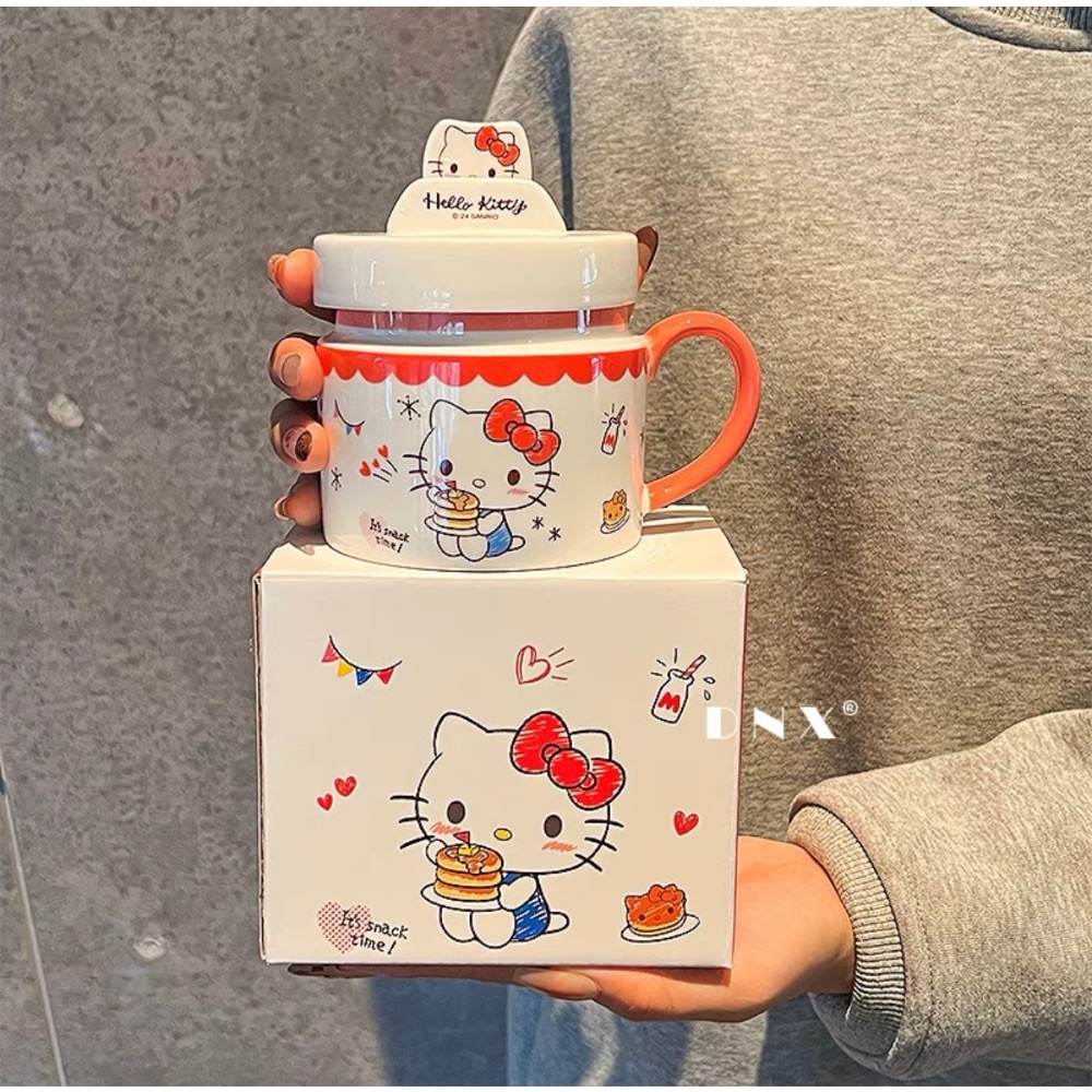 正品 HelloKitty陶瓷馬克杯帶蓋 高顏值水杯400cc-細節圖6