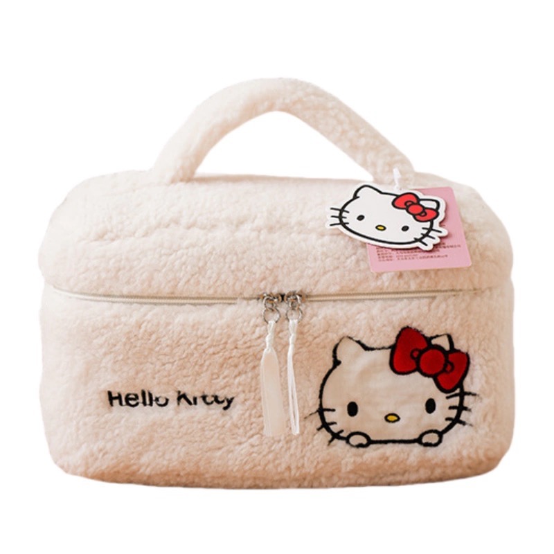 正品 kitty泰迪絨立體化妝包 可愛高顏值高級感毛絨凱蒂貓收納包-細節圖5