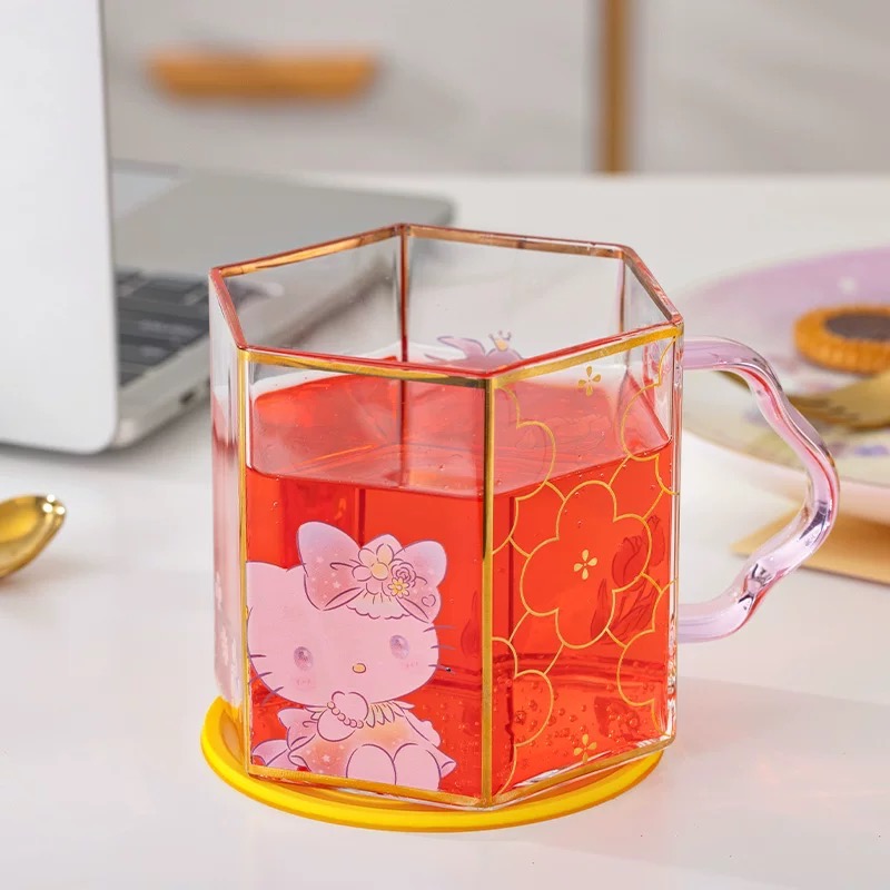 正品 日式kitty高顏值玻璃杯家用耐熱喝水杯ins風 牛奶果汁杯-細節圖3