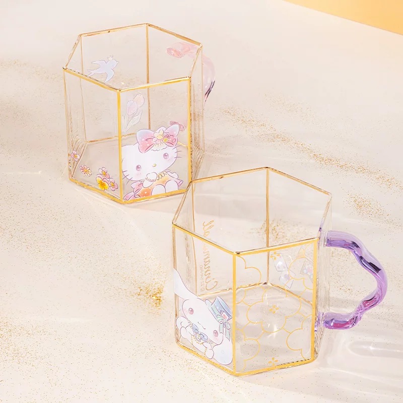 正品 日式kitty高顏值玻璃杯家用耐熱喝水杯ins風 牛奶果汁杯-細節圖4