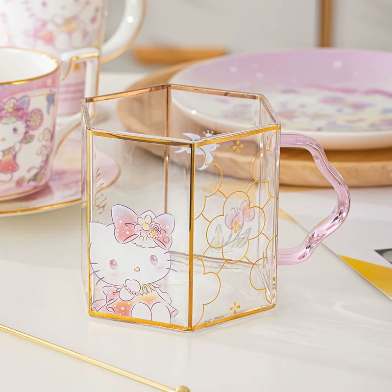 正品 日式kitty高顏值玻璃杯家用耐熱喝水杯ins風 牛奶果汁杯-細節圖6