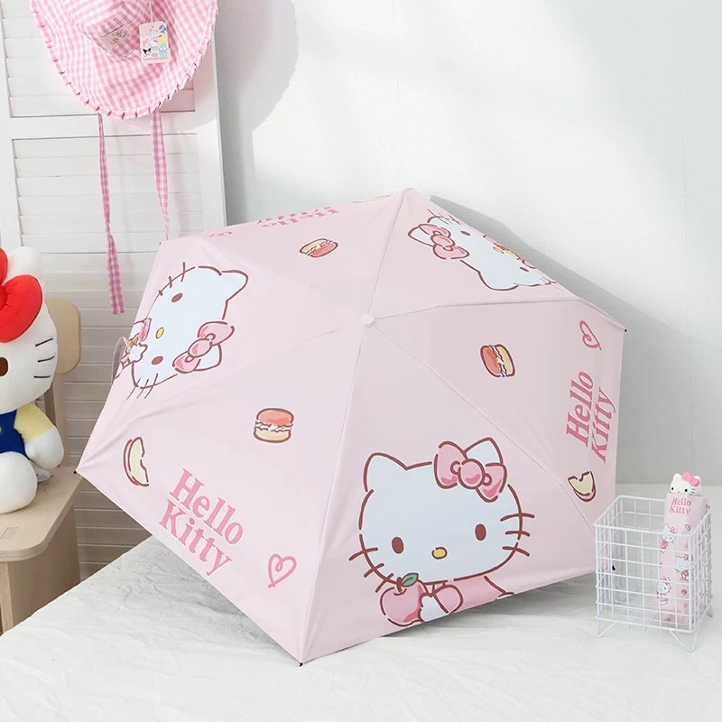 正品 立體kitty五折傘 折疊傘 可愛卡通萌趣少女心 晴雨兩用傘 加厚黑膠內層-細節圖6
