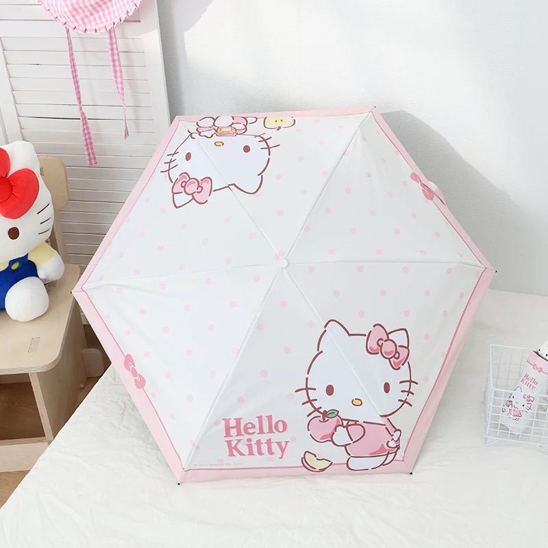正品 立體kitty五折傘 折疊傘 可愛卡通萌趣少女心 晴雨兩用傘 加厚黑膠內層-細節圖8