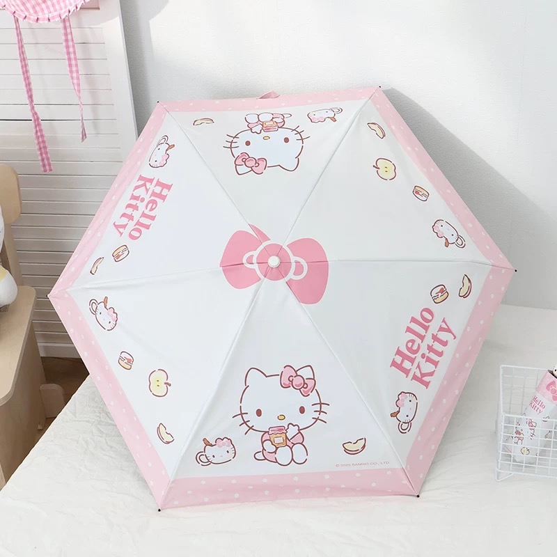 正品 立體kitty五折傘 折疊傘 可愛卡通萌趣少女心 晴雨兩用傘 加厚黑膠內層-細節圖9