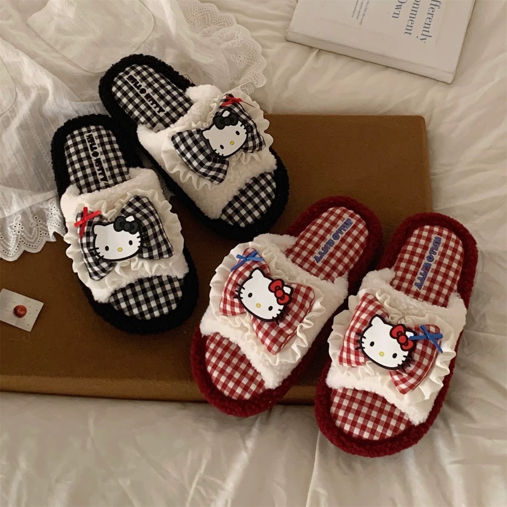 正品 可愛HelloKitty一字棉拖鞋 地板防滑可愛毛毛拖鞋 室內拖鞋-細節圖4