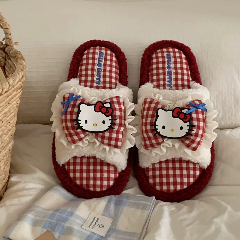 正品 可愛HelloKitty一字棉拖鞋 地板防滑可愛毛毛拖鞋 室內拖鞋-細節圖5