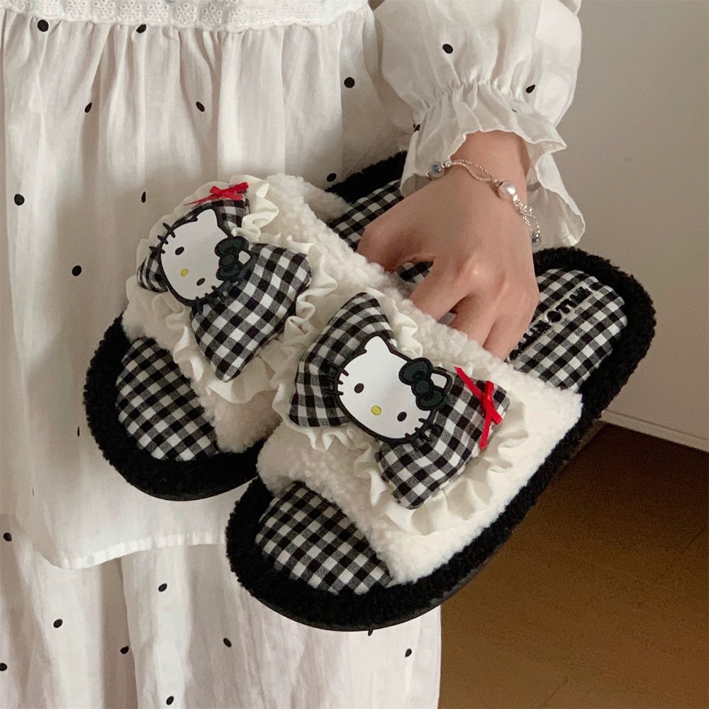 正品 可愛HelloKitty一字棉拖鞋 地板防滑可愛毛毛拖鞋 室內拖鞋-細節圖6