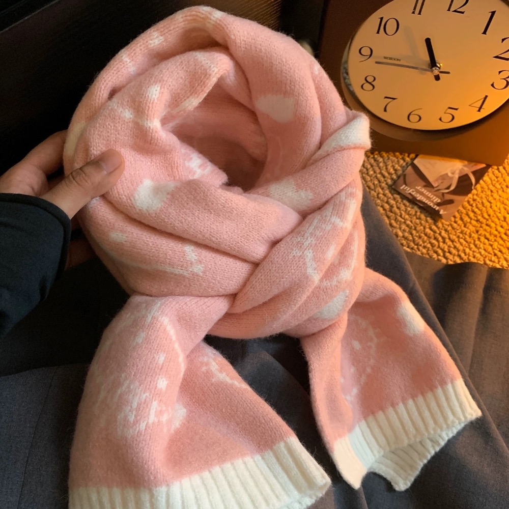 正品 可愛Kitty貓雙面針織圍巾 秋冬季加厚保暖護頸圍脖學生防寒百搭 圍巾-細節圖7