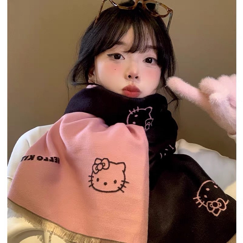 正品 hellokitty雙面圍巾 秋冬季2025新款高級感百搭加厚保暖圍脖 圍巾🧣-細節圖5