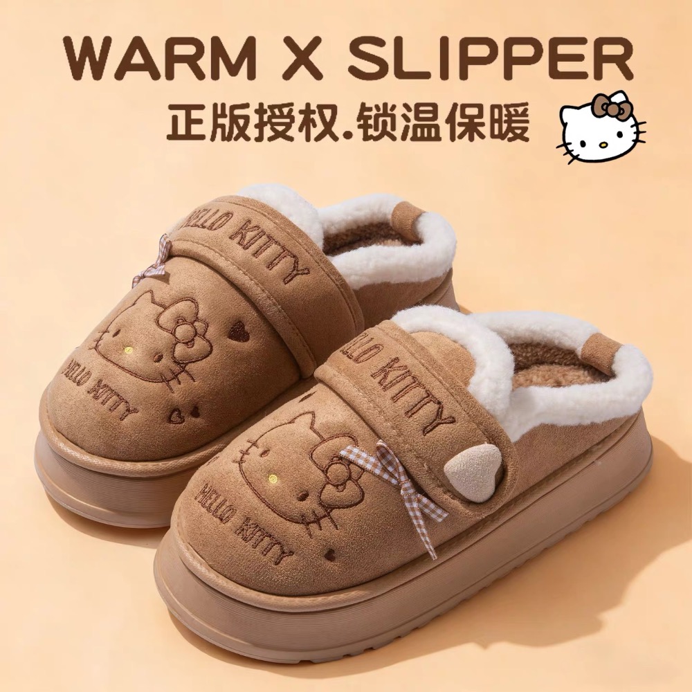 正品 Hello Kitty棉拖鞋 2025新款秋冬可愛包跟外穿毛絨棉拖 拖鞋-細節圖6