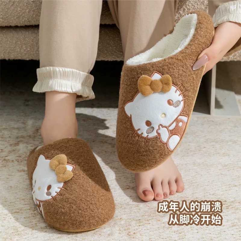 正品 凱蒂貓毛絨拖鞋 kitty可愛家居鞋 冬天加絨保暖 月子鞋-細節圖3