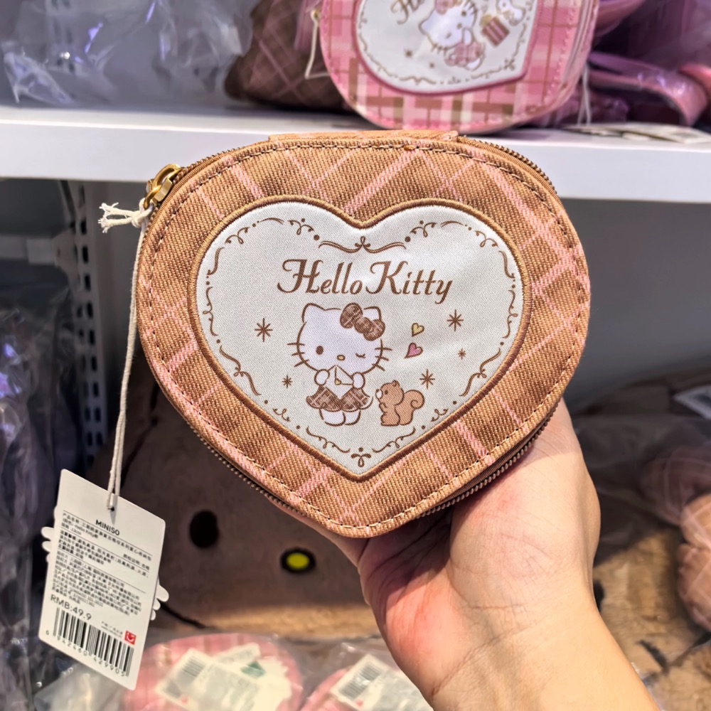 正品三麗鷗kitty復古格紋系列愛心收納包 有鏡子-細節圖2