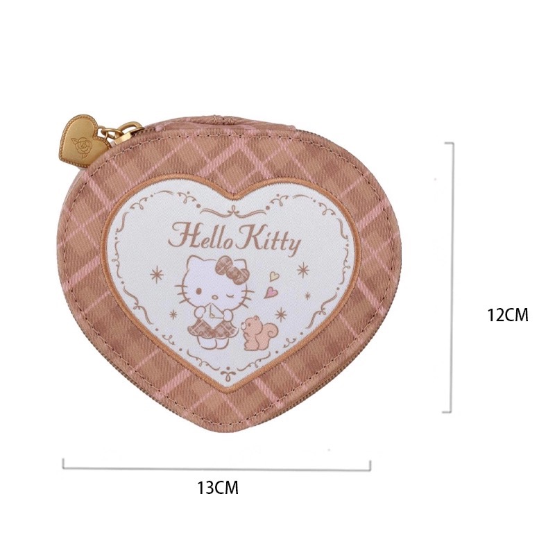 正品三麗鷗kitty復古格紋系列愛心收納包 有鏡子-細節圖5
