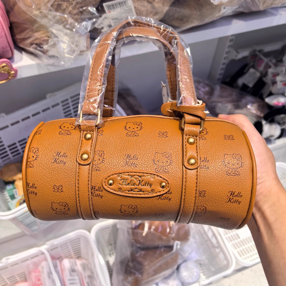 正品 三麗鷗kitty復古格紋系列圓筒包-手提包-細節圖2