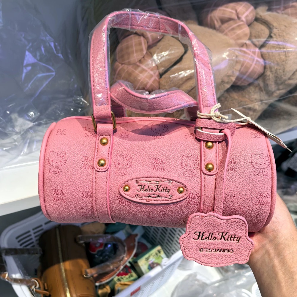 正品 三麗鷗kitty復古格紋系列圓筒包-手提包-細節圖7