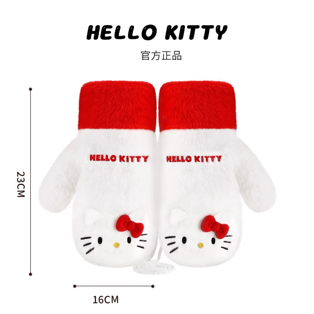 正品 kitty手套 2025新冬可愛毛絨加厚保暖禦寒防風全包-細節圖6