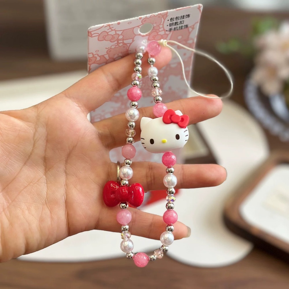 正品 HelloKitty手機鏈 手腕掛繩珠串掛飾 高級感掛鍊-細節圖2