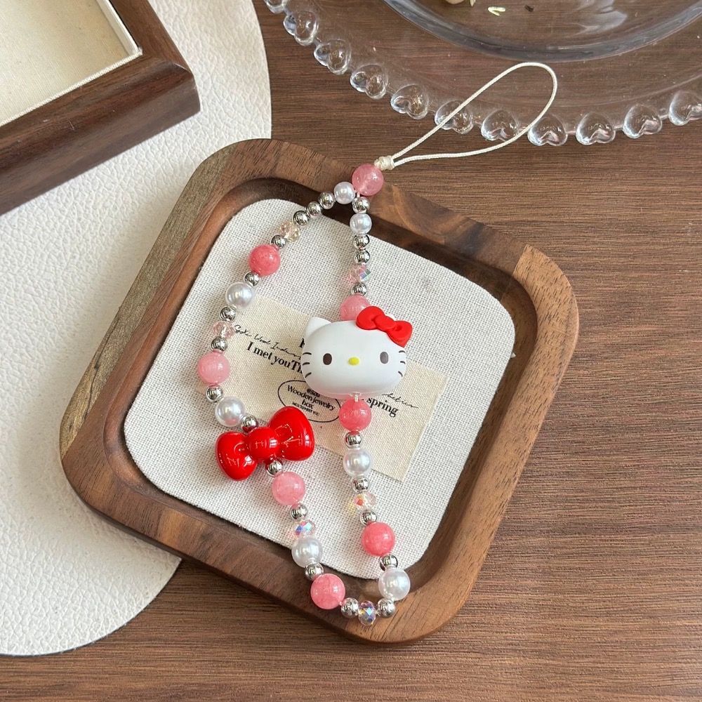 正品 HelloKitty手機鏈 手腕掛繩珠串掛飾 高級感掛鍊-細節圖4