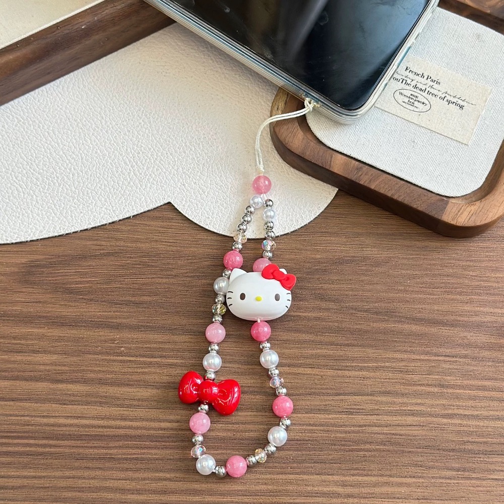 正品 HelloKitty手機鏈 手腕掛繩珠串掛飾 高級感掛鍊-細節圖5