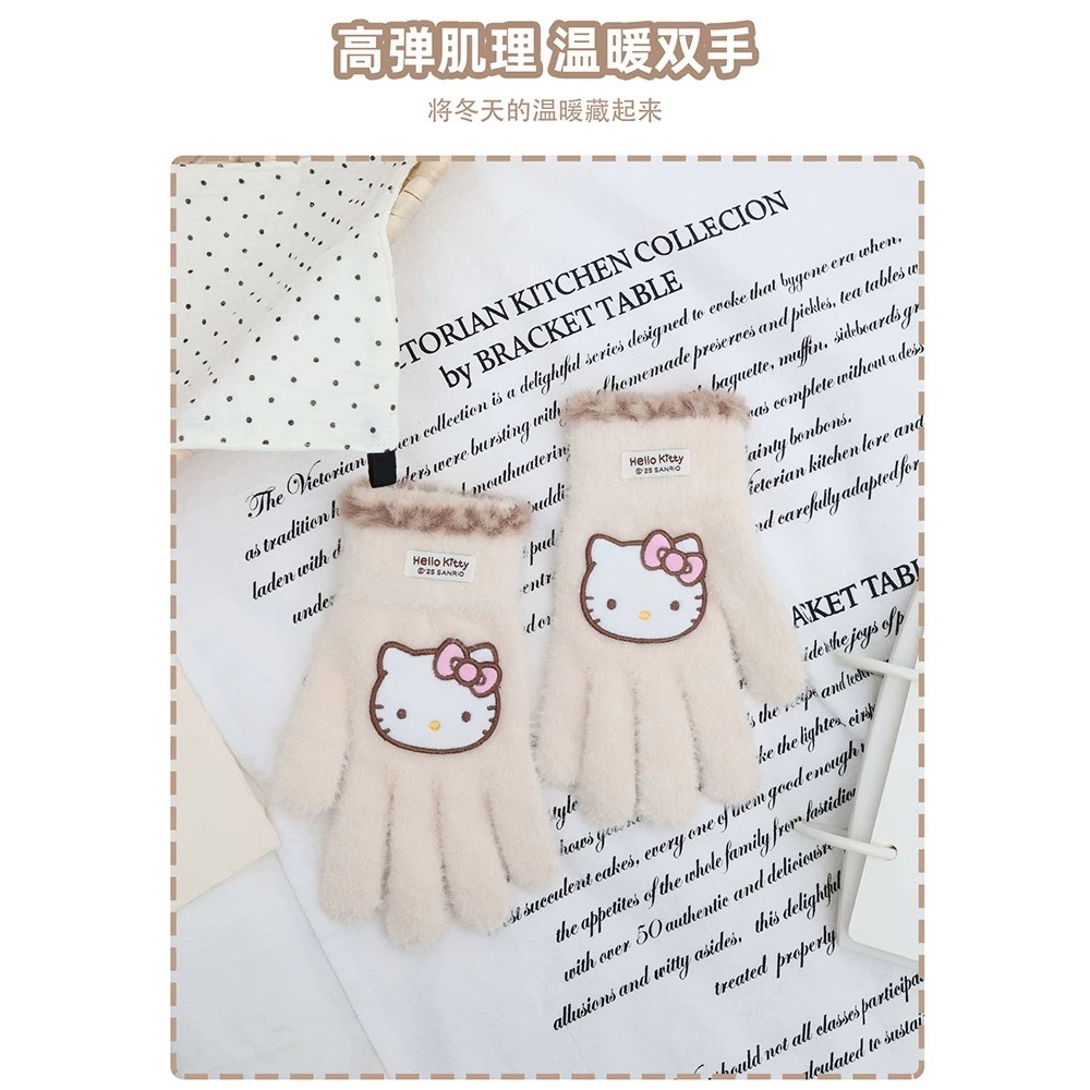 正品 kitty保暖手套 秋冬季可愛卡通可露手指保暖毛茸茸五指 可觸屏-細節圖5