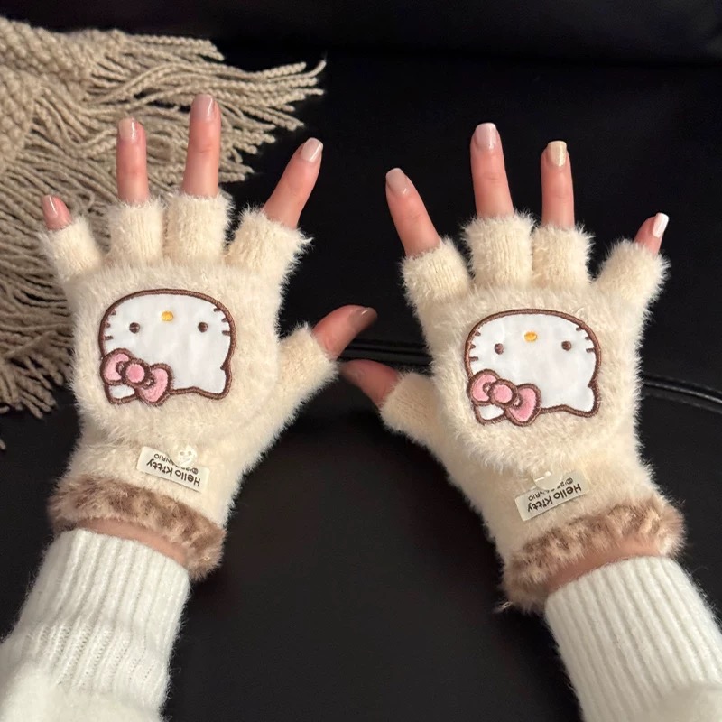 正品 kitty手套 秋冬季騎行 保暖防寒風針織毛線可觸控螢幕 成人五指 手套🧤-細節圖5