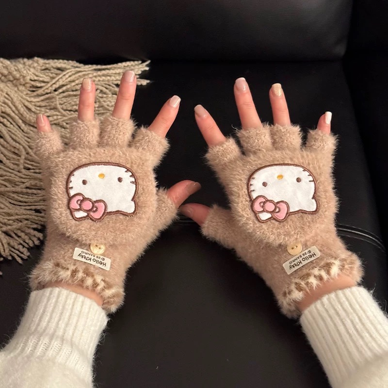 正品 kitty手套 秋冬季騎行 保暖防寒風針織毛線可觸控螢幕 成人五指 手套🧤-細節圖7