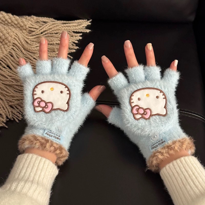 正品 kitty手套 秋冬季騎行 保暖防寒風針織毛線可觸控螢幕 成人五指 手套🧤-細節圖8